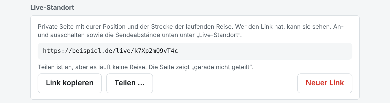 Der Kasten Live-Standort in den Einstellungen
