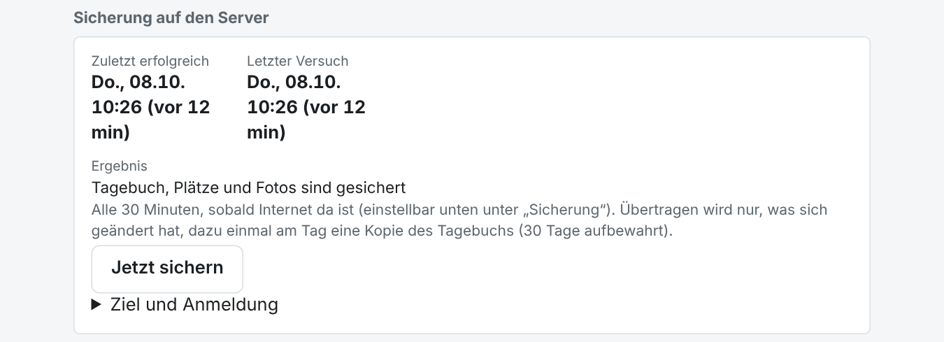 Der Kasten Sicherung: letzter Erfolg, letzter Versuch und Ergebnis