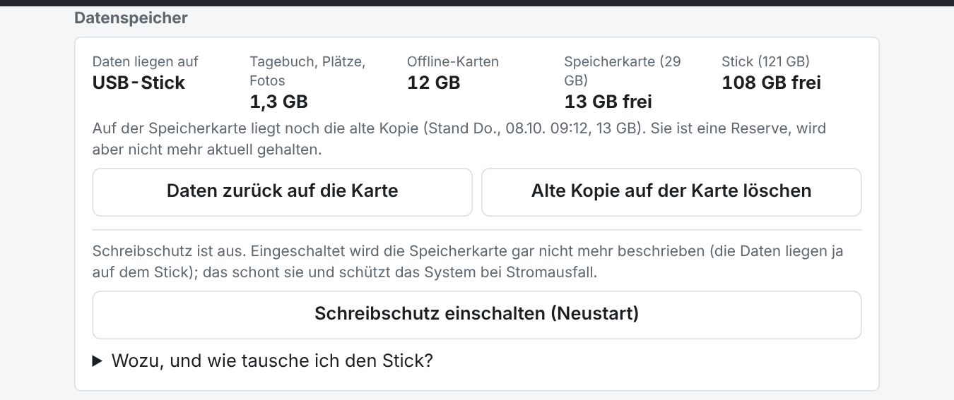Die Daten liegen auf dem Stick, auf der Speicherkarte liegt noch die alte Kopie