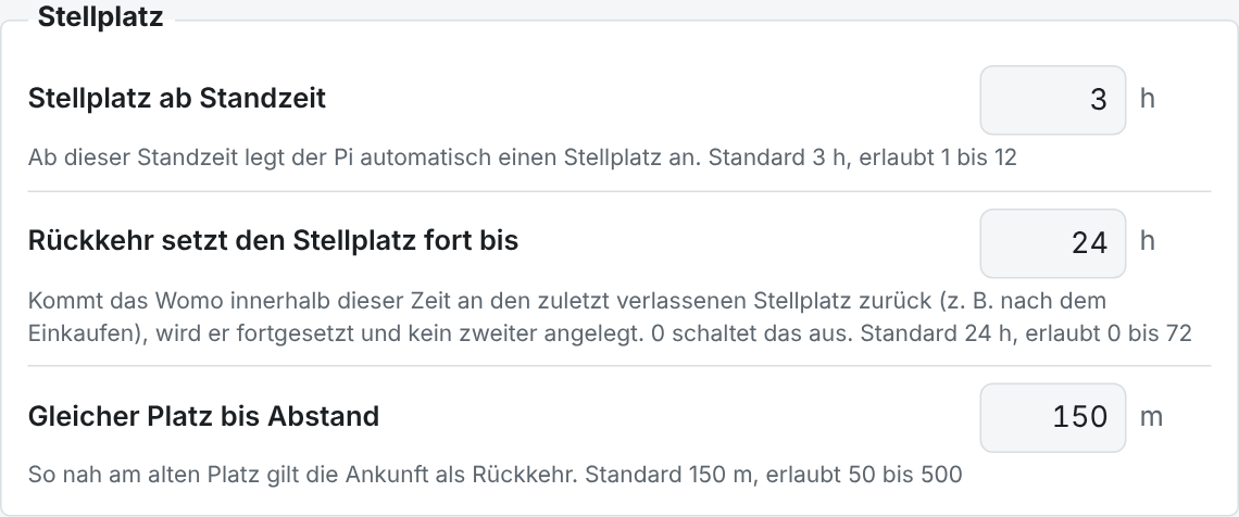 Die Gruppe Stellplatz in der App