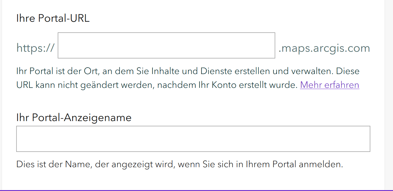 Esri fragt nach Portal-URL und Anzeigename: beides frei wählbar