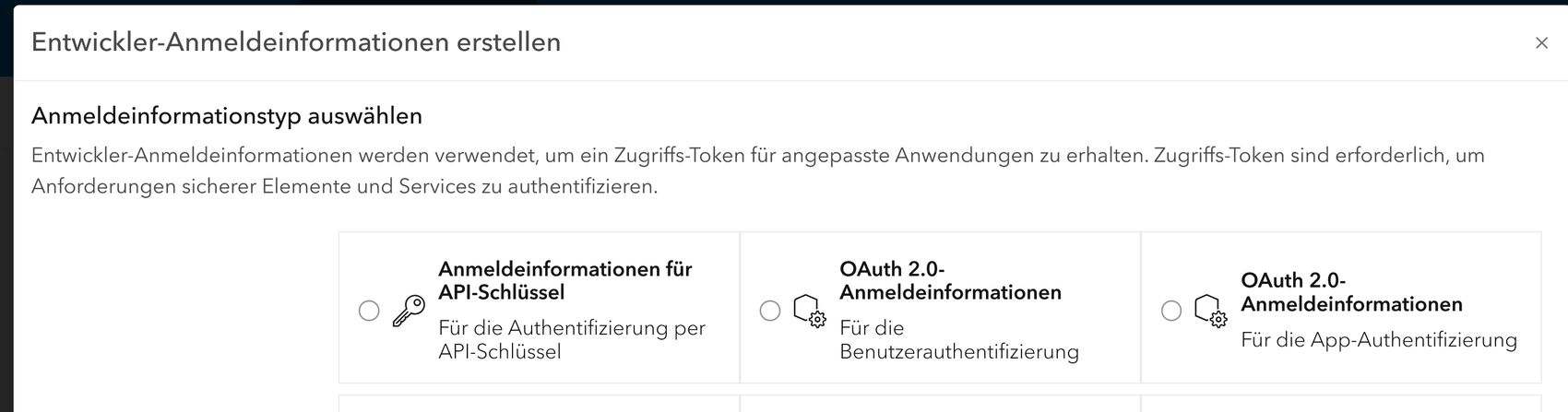 Links wählen: Anmeldeinformationen für API-Schlüssel