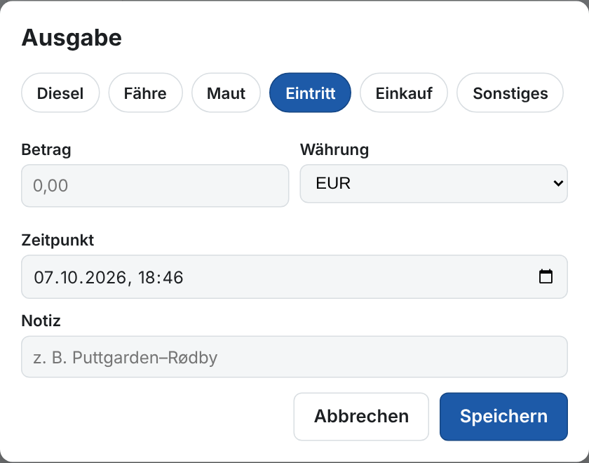 Eine Ausgabe eintragen