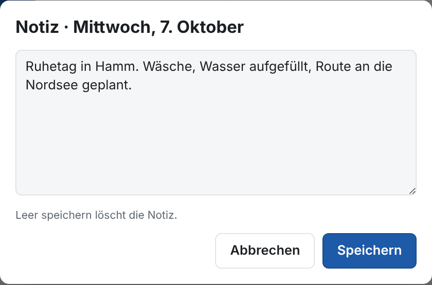 Die Notiz für einen Tag schreiben
