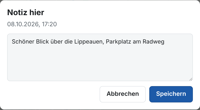 Eine Notiz am Ort schreiben: Datum und Uhrzeit stehen schon da