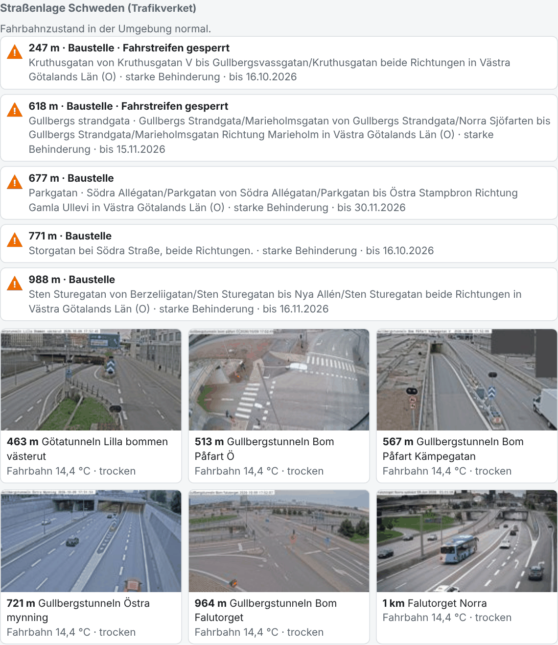 Straßenlage Schweden unter Umgebung: Meldungen mit Entfernung, darunter die Kameras